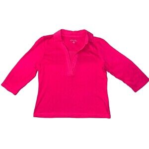 Kim Rogers Womens PM V-Neck Top 3/4 Sleeve Pink Pima Cotton Stretch Knit